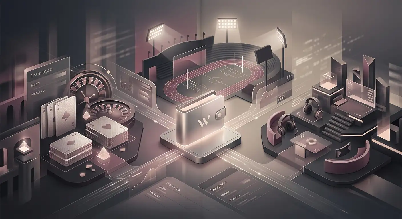 Ilustração conectando cassino, sportsbook, esports e carteira cripto